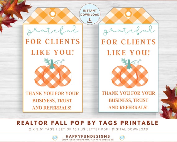 Fall Pop By Tag for Realtor Printable, Realtor Closing Gift, Pumpkin Pop By Tag Fall, Realtor Referral Thank You Tag, Fall Realtor Marketing