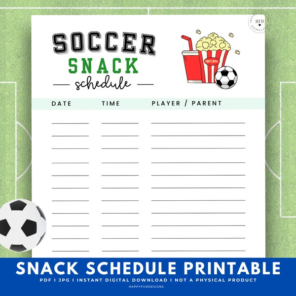 Soccer Snack Schedule Printable, Soccer Snack Sign Up Sheet, Game Day Snack Soccer Treat List, Soccer Snack List, Soccer Team Mom Binder