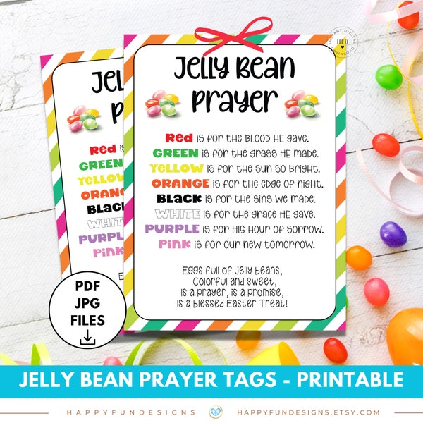 Jelly Bean Prayer Poem Tag Printable, Easter Church Activity, Sunday School Easter Favor, Church Prayer Card, Christian Easter Basket Filler