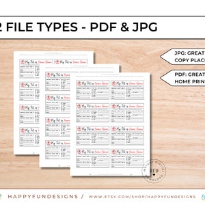 May include: Printable "My Pet is Home Alone" checklist cards. The cards are in black and white with red accents. The cards are designed for home printing and copying. The text "JPG: GREAT FOR COPY PLACES" and "PDF: GREAT FOR HOME PRINTING" is displayed on the right side of the image.