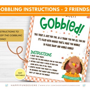 You've Been Gobbled Printable Thanksgiving Teacher Staff Appreciation PTA Thank You Gift Neighbor Thanksgiving Wine Tag Office Gift Exchange image 3