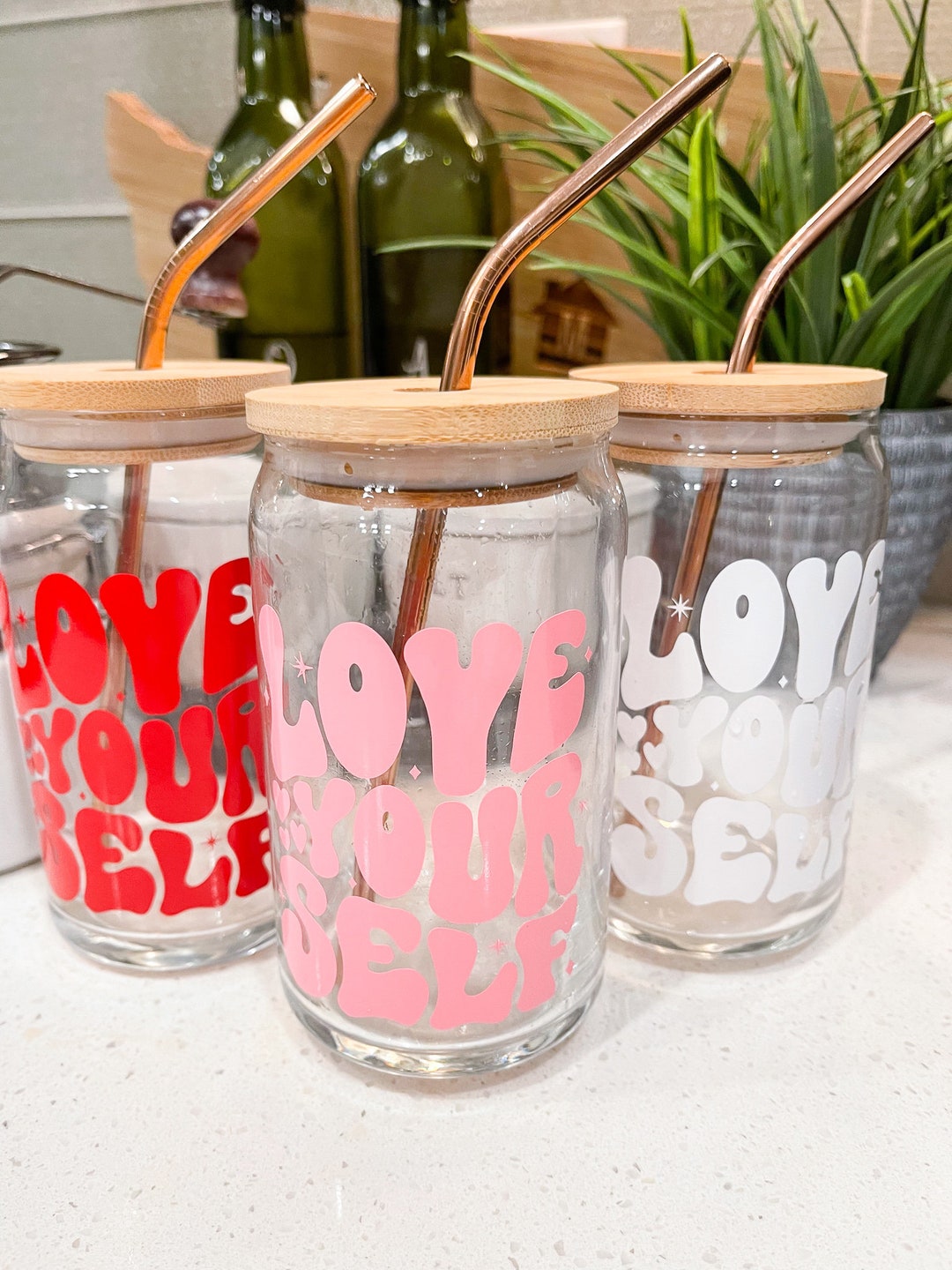 Love Yourself Can Glass, Personalized Gift, Holiday Gift, Ice Coffee ...