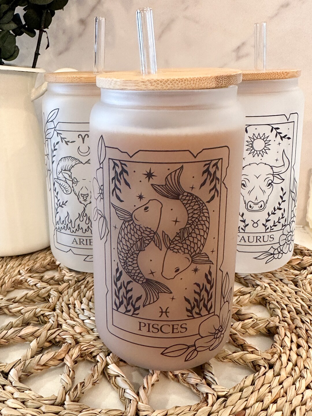 Zodiac Sign Can Glass Horoscope Coffee Cup Astrology Sign Etsy