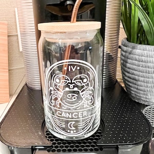 Zodiac Sign Can Glass, Horoscope, Astrology Sign, Zodiac Sign, Ice Coffee Drink, Personalized Gift, Party gift Idea, 16 oz. Glass Tumbler image 3