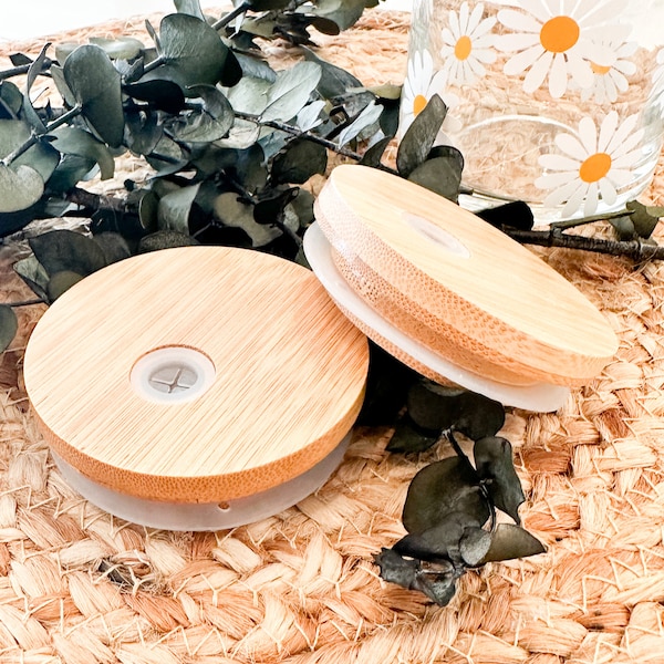 Bamboo Lid, Can Glass Lid, Beer Cup Lid, Wooden Lid, Iced Coffee Cover, Libbey Glass Lids, Reusable Replacement Lid for 16 oz Can Glass