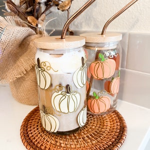 Pumpkin Coffee Cup, Fall Season Gift, Pumpkin Season Design, Ice Coffee Drink, 16 oz Can Glass, Personalized Gift, Pumpkin Spice Glass