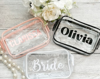 Personalized Makeup Bag, Clear Makeup Bag, Clear Cosmetic Bag, Personalized Gifts, Bridesmaid Gift Idea, Travel Bag,Bachelorette Party Gifts