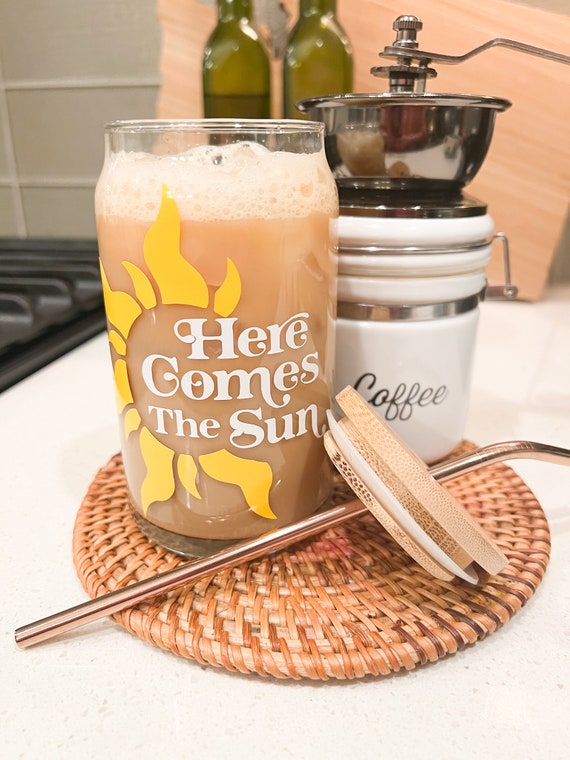 Iced Coffee and Sunshine Cup, Iced Coffee Glass Cup, Cute Aesthetic Glass  Cups, Coffee Lover Gifts, 16 oz Coffee Cup, 20 oz Coffee Cup