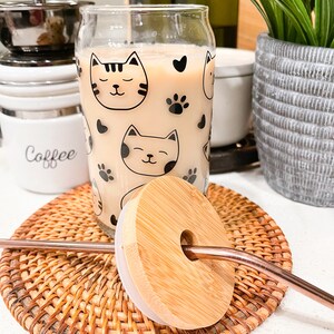 Cat Lover Coffee Cup, Pet Gift, Cat Face Design, Ice Coffee Glass, 16 oz Can Glass, Personalized Gift, Fur Baby, Cat Mom Gift, Gift for Her image 3