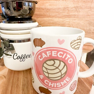 Cafecito and Chisme Time Mug, Cafecito y Chisme, Mexican Cup, Funny Coffee Mug, Hispanic Custom Gift, Pan de Dulce Mug, Mexican Bread Cup
