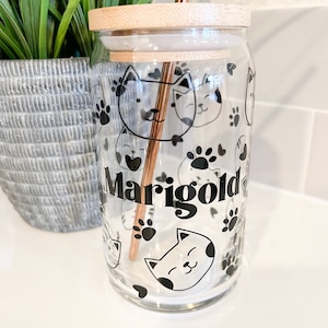 Cat Lover Coffee Cup, Pet Gift, Cat Face Design, Ice Coffee Glass, 16 oz Can Glass, Personalized Gift, Fur Baby, Cat Mom Gift, Gift for Her image 5