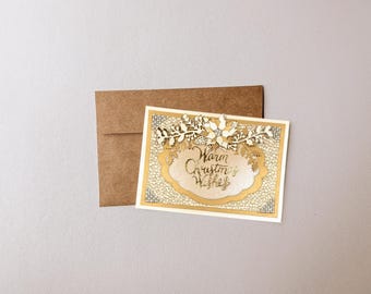 Christmas Card with Warm Christmas Wishes in Calligraphy | Handmade Greeting Card with Envelope | Blank Inside for Personalized Message