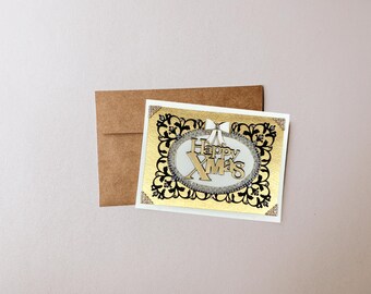 Christmas Card with Happy Xmas in Calligraphy | Handmade Greeting Card with Envelope | Blank Inside for Personalized Message to Loved Ones