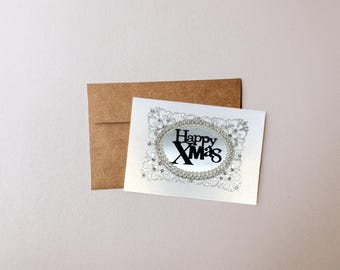 Christmas Card with Happy Xmas in Calligraphy | Handmade Greeting Card with Envelope | Blank Inside for Personalized Message to Loved Ones