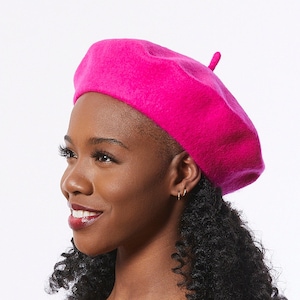 Hot Pink Wool Beret, Hot Pink Hat for winter, Classic beret hat, Retro style Hot Pink beret, Winter Beret, Bright pink Hat for women image 1