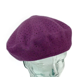 Purple knit Beret, Cashmere Blend beret with Sparkle, Reversible soft wool beret, Retro style purple beret, Winter Beret, Hat for women