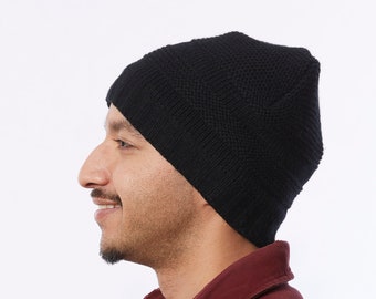 Mens beanie hat, Black hat with Lining, Hat For winter, Unisex warm Beanie, Hat with slogan