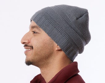 Mens Knit beanie, Grey hat with Lining, Hat For winter, Unisex warm Beanie, Hat with slogan