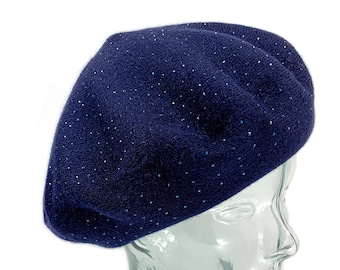 Boina de punto azul, boina para el invierno, sombrero de boina clásico, boina de mezcla de lana, boina de invierno reversible, sombrero de boina azul brillante para mujer