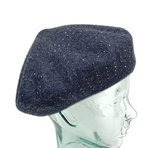 Charcoal Gray knit Beret, wool Blend beret with Sparkle, Reversible wool hat, Retro style charcoal beret, Winter Beret, Hat for women