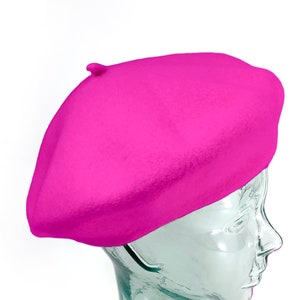 Hot Pink Wool Beret, Hot Pink Hat for winter, Classic beret hat, Retro style Hot Pink beret, Winter Beret, Bright pink Hat for women image 4