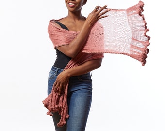 Lacy Knit Scarf: Pastel Pink Dressy Shawl