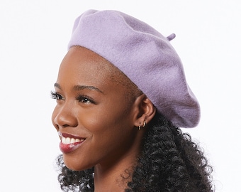 Béret en laine feutrée : chapeau d'hiver lavande rétro classique