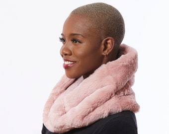 Faux Fur Scarf, Pink Fur Neck Warmer, Furry Neck Scarf, Fur Cowl in Pink, Warm Tube Scarf