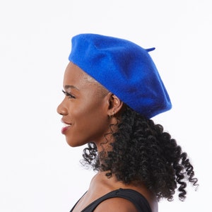 Wool Beret in Cobalt Blue, Royal Blue Beret, Felt beret for winter, Classic beret hat, Retro style beret, Winter Beret image 2