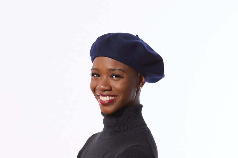 Wool Beret in Navy Blue, Felt beret for winter, Classic beret hat, Retro style Blue beret, Winter Beret, Navy Blue Hat for women image 1