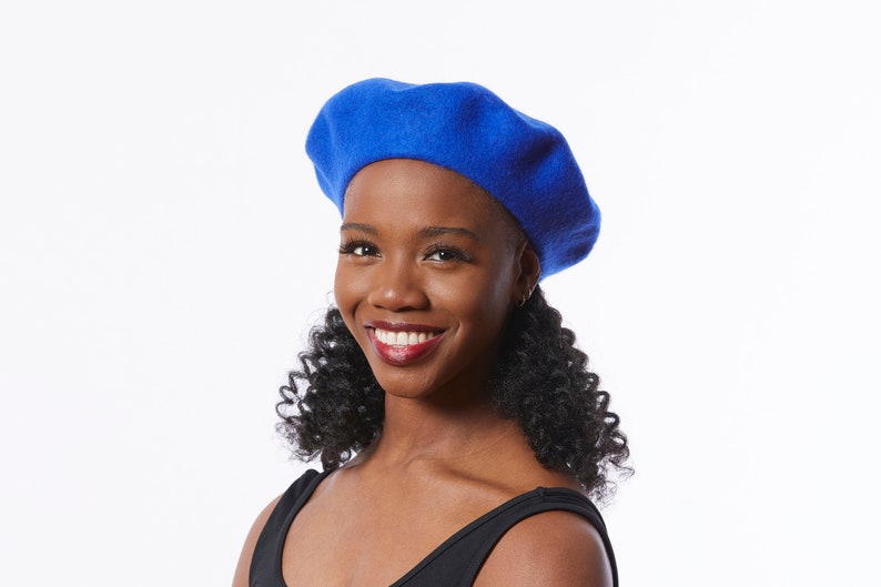 Wool Beret in Cobalt Blue, Royal Blue Beret, Felt beret for winter, Classic beret hat, Retro style beret, Winter Beret image 3