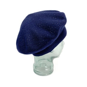 Berretto in maglia blu, berretto per l'inverno, berretto classico, berretto in misto lana, berretto invernale reversibile, cappello berretto blu scintillante per le donne immagine 3