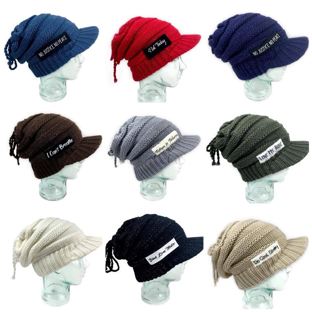 Winter Knit Visor Hat, Slouchy Hat With Visor, Knit Hat With Metallic