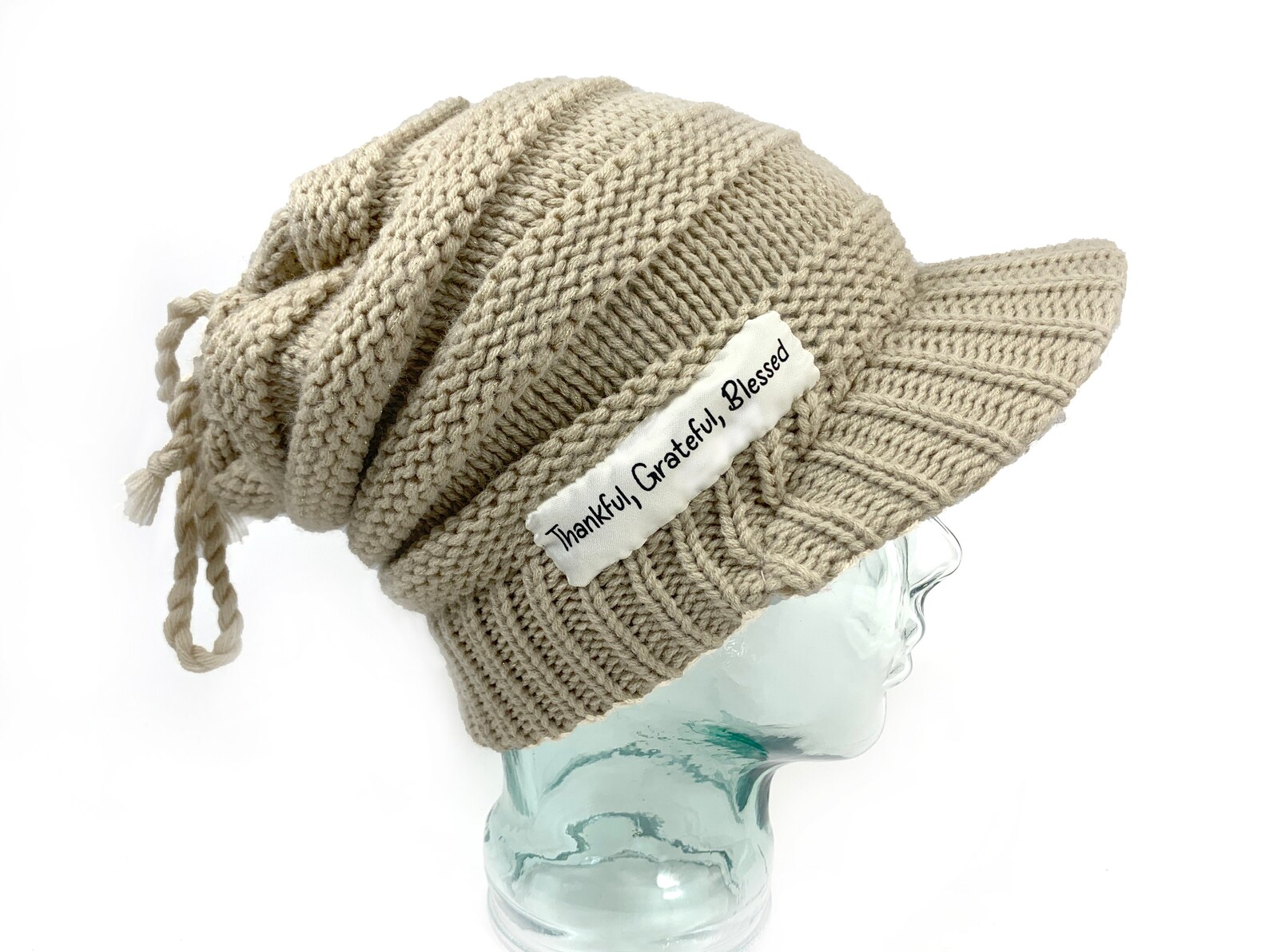 Beige Knit Visor Hat Slouchy Hat With Visor Messy Bun Etsy