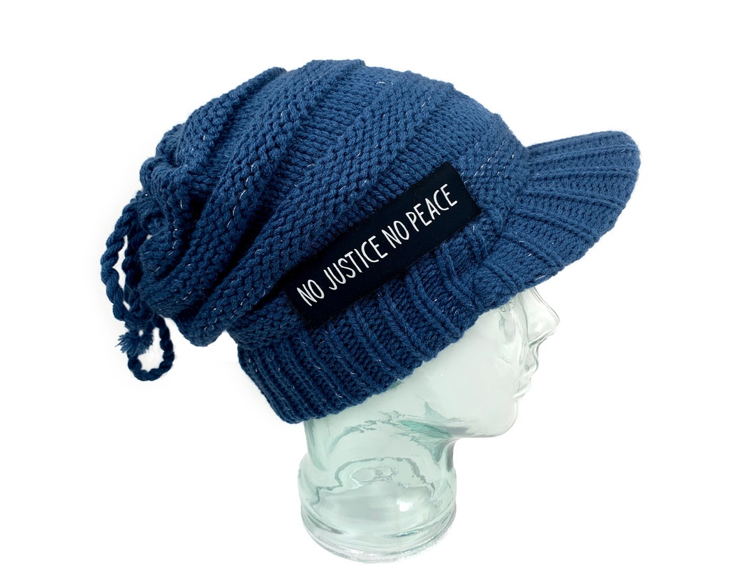 Teal Blue Knit Visor Hat, Slouchy Hat With Visor, Messy Bun Dreadlocks