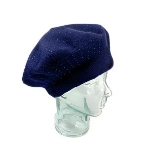 Blue knit Beret, beret for winter, Classic beret hat, Wool Blend beret, Reversible Winter Beret, Sparkly Blue beret Hat for women image 2