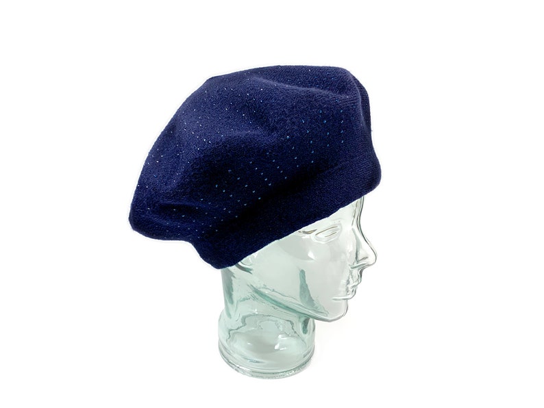Blue knit Beret, beret for winter, Classic beret hat, Wool Blend beret, Reversible Winter Beret, Sparkly Blue beret Hat for women image 2