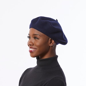 Wool Beret in Navy Blue, Felt beret for winter, Classic beret hat, Retro style Blue beret, Winter Beret, Navy Blue Hat for women image 2