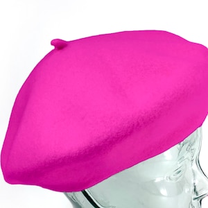 Hot Pink Wool Beret, Hot Pink Hat for winter, Classic beret hat, Retro style Hot Pink beret, Winter Beret, Bright pink Hat for women image 6