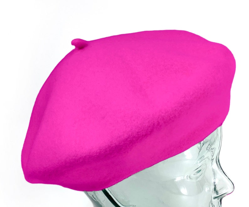 Hot Pink Wool Beret, Hot Pink Hat for winter, Classic beret hat, Retro style Hot Pink beret, Winter Beret, Bright pink Hat for women image 6