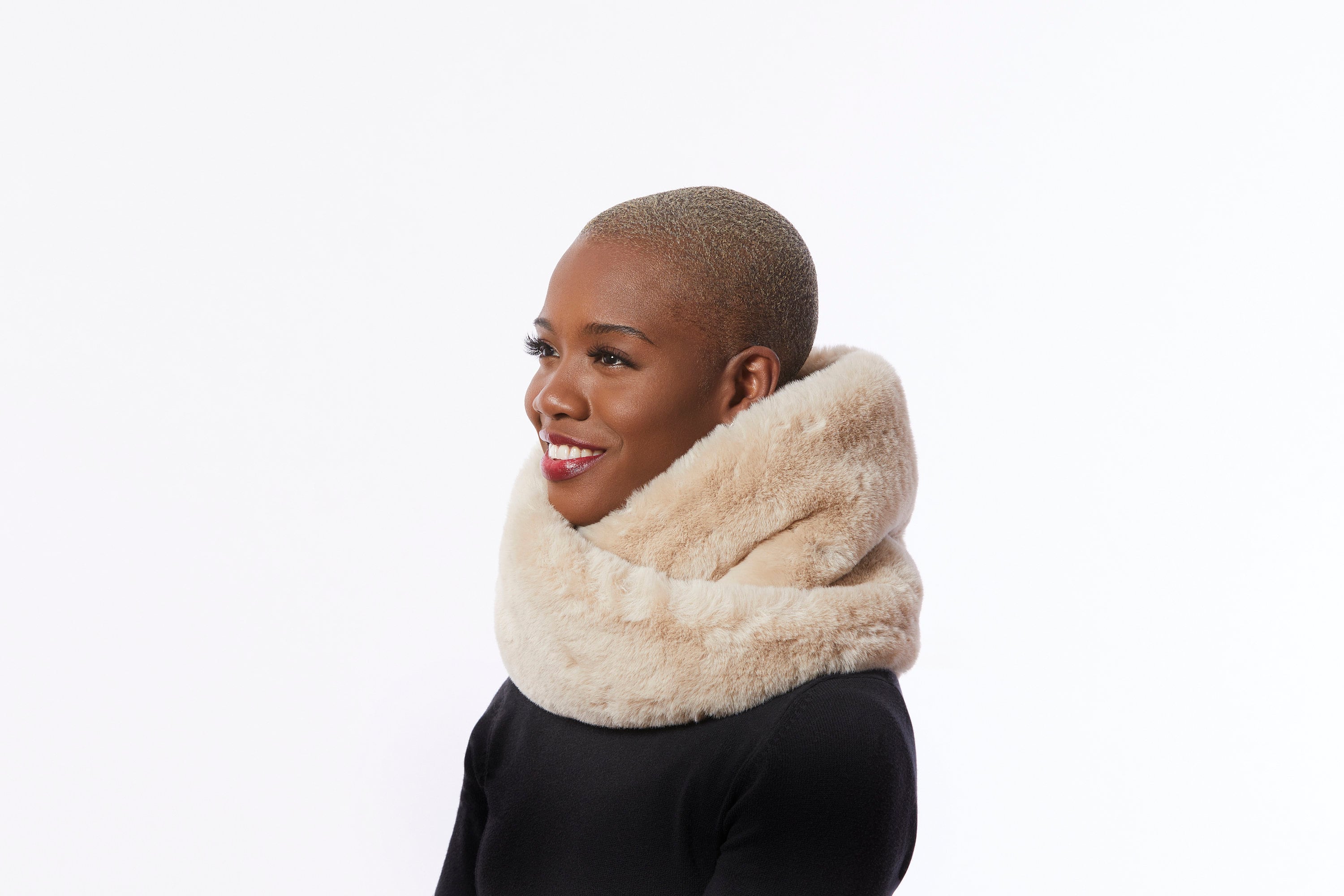 Faux Fur Scarf, Beige Fur Neck Warmer, Furry Neck Infinity