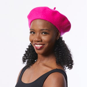 Hot Pink Wool Beret, Hot Pink Hat for winter, Classic beret hat, Retro style Hot Pink beret, Winter Beret, Bright pink Hat for women image 2