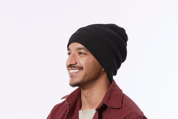Mens Black Beanie Hat Slouchy Hat With 