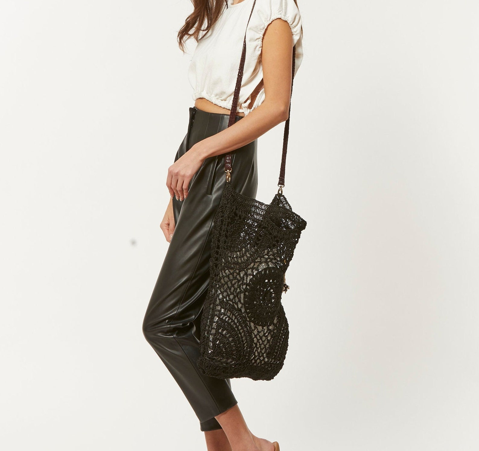 Black Mesh Bag Elegant Summer Tote Black Crochet Purse Gift Etsy