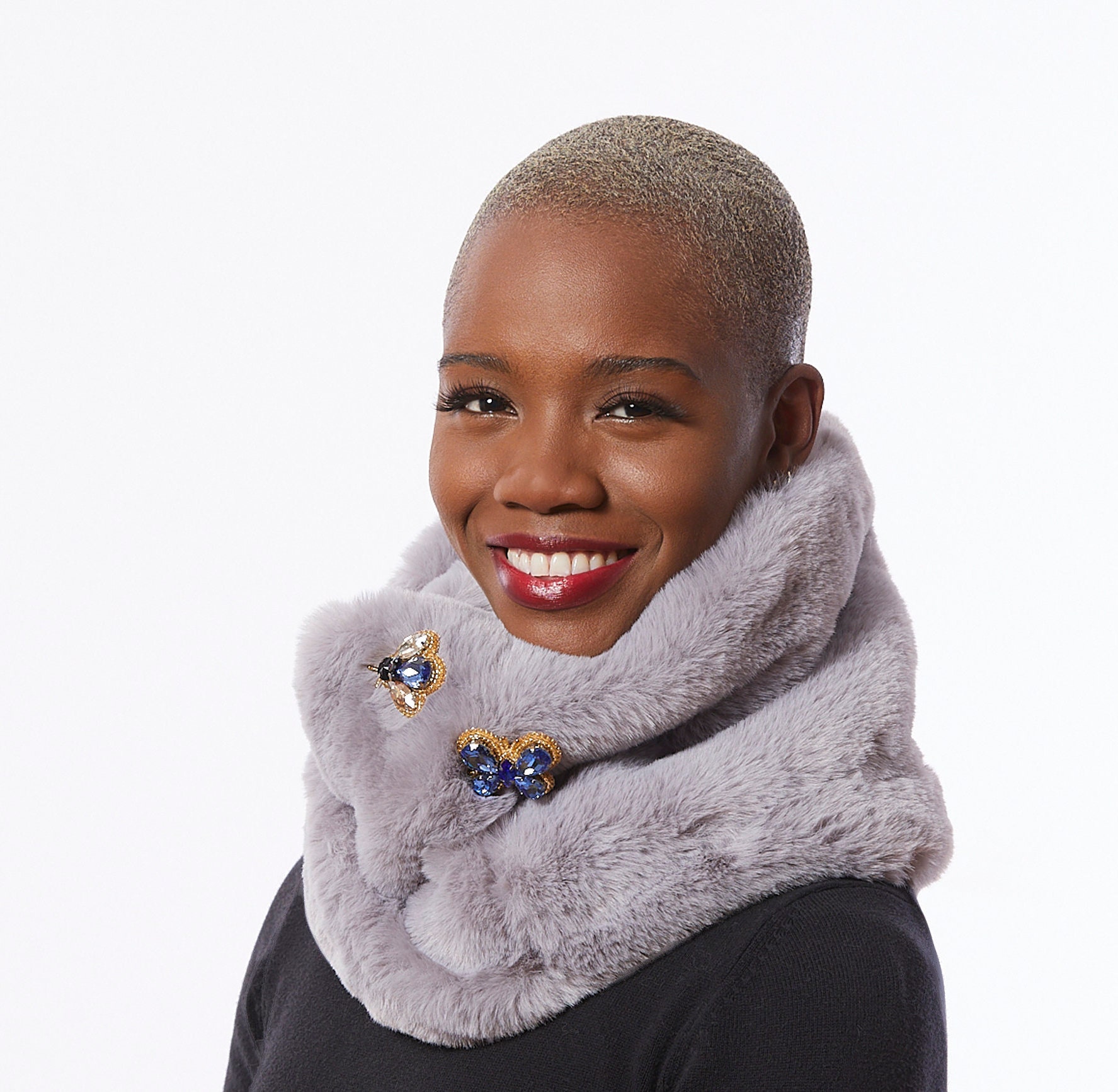 Faux Fur Scarf Grey Fur Neck Warmer Furry Neck Scarf Fur Cowl