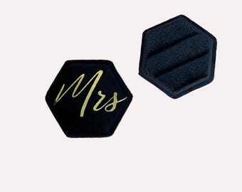 Velvet Hexagon Ring Box: Gold 'Mrs.' Lettering, Bridal Keepsake