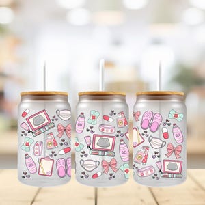 Girly Nurse UV DTF Cup Wrap: 16oz Tumbler Decoration NU2