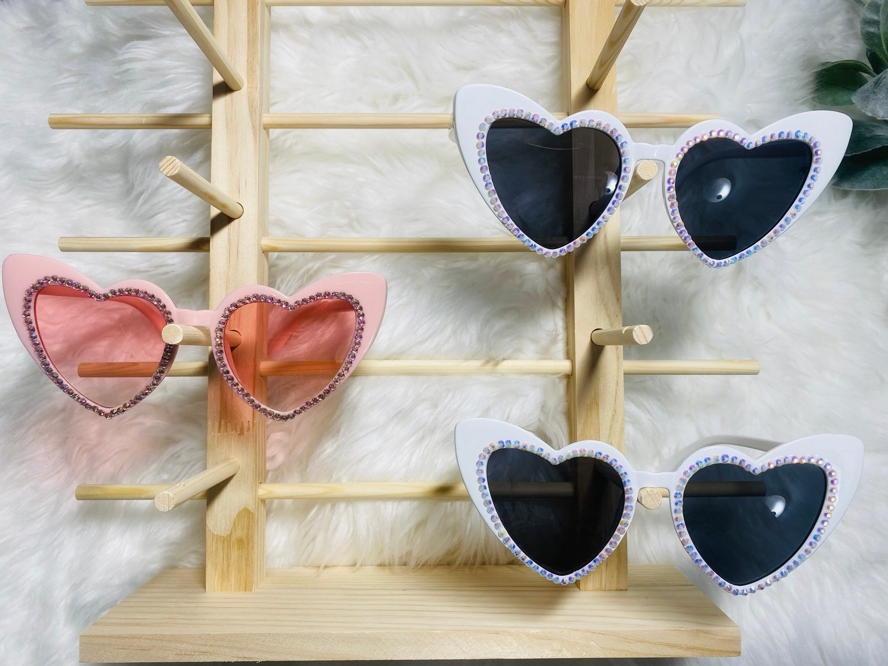 7 pezzi, occhiali a forma di cuore bianchi e rosa per addio al