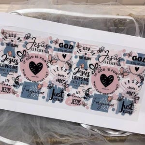 Christian UV DTF Wrap for 16oz Glass Cup, Jesus, Scripture, Inspirational Cup Transfer (Je3)