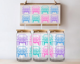 Pastel Truck UV DTF Wrap: Colorful 16oz Tumbler Design